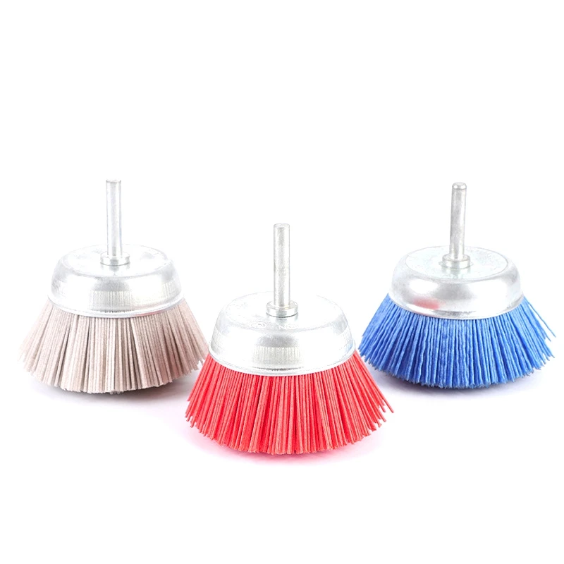 AFOURT-3Pcs 3Inch Nylon Filament Abrasive Wire Cup Brush Kit With 1/4 Inch Shank, Include Fine Medium Coarse Grit Removal Rust