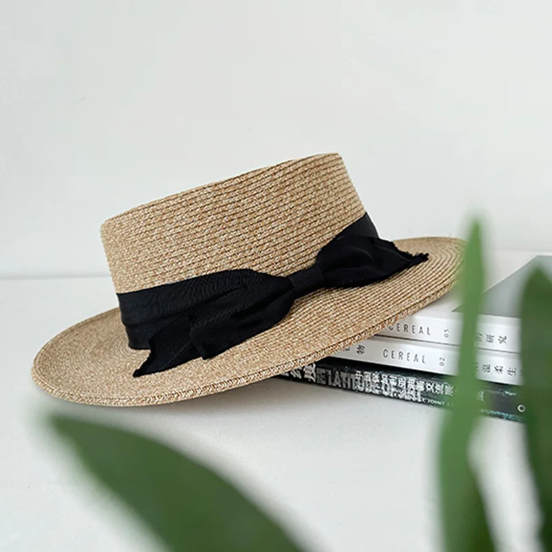 New Summer Vintage Straw Hat Women Bowknot Straw Hat Girls Outdoor Beach Travel Sunshade Cap Women Gift Simple Hats Straw Cap