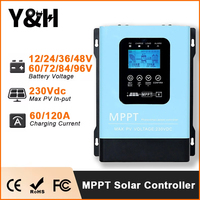 Y&H Solar Charge Controller MPPT 60A 120A Auto 12V-96V 230VDC with LCD For Lifepo4 Lithium GELLead Acid Home Solar Panel System
