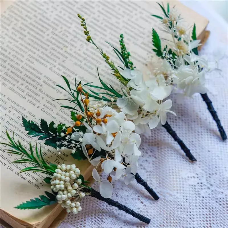 Woodland Dried flower Bridal Hair Comb Wreath Pins Ivory Color Girls Accessories Wedding Jewelry Handmade