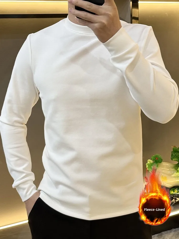 

Men's Winter Fce Long Sve T-irt Slim Fit Base Layer irt Youthful Casual Sle High Elastici Color Inner Wear