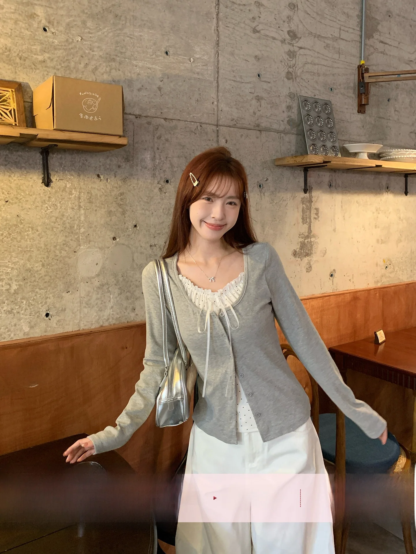 

Женская футболка Morning Bloom в горошек с длинным рукавом, корейский стиль, весенняя новинка, милый топ, модный, повседневный, удобный