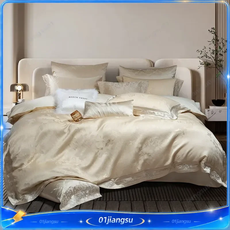 Luxury Egyptian Cotton Bedding Set Jacquard Brocade Flower Embroidery Duvet Cover Sheet Pillowcases Queen King Size Home