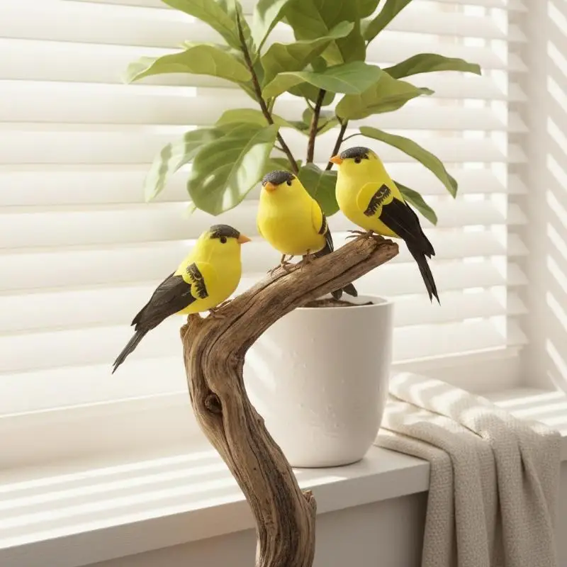 1/3 PCS Artificial Golden Oriole Birds With Realistic Feather Attachable Clip Perfect For Home Garden Tree Party Decoration