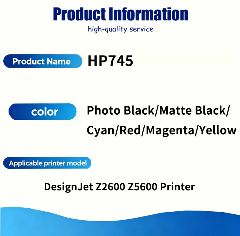 1 Piece 300ML 745 For HP 745 Ink Cartridge Compatible for HP Designjet Z2600 Z5600 Plotter Printer Ink With Chip（MB/PB/C/M/Y/R）