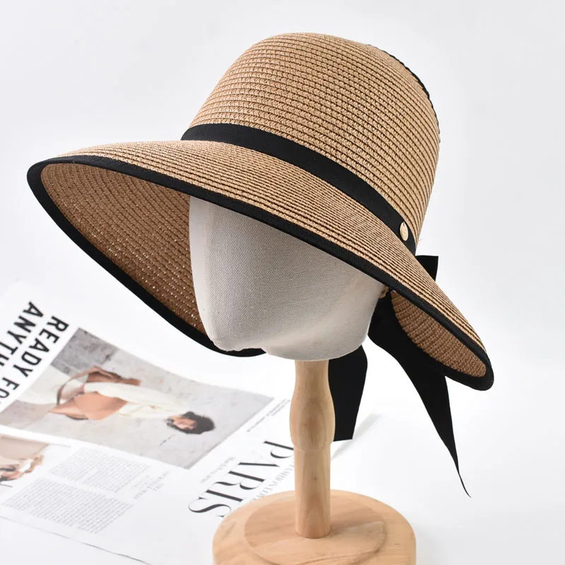 Spring Summer Empty Top Round Sun Hats for Women Elegant Foldable Wide Large Brim Beach Straw Hat