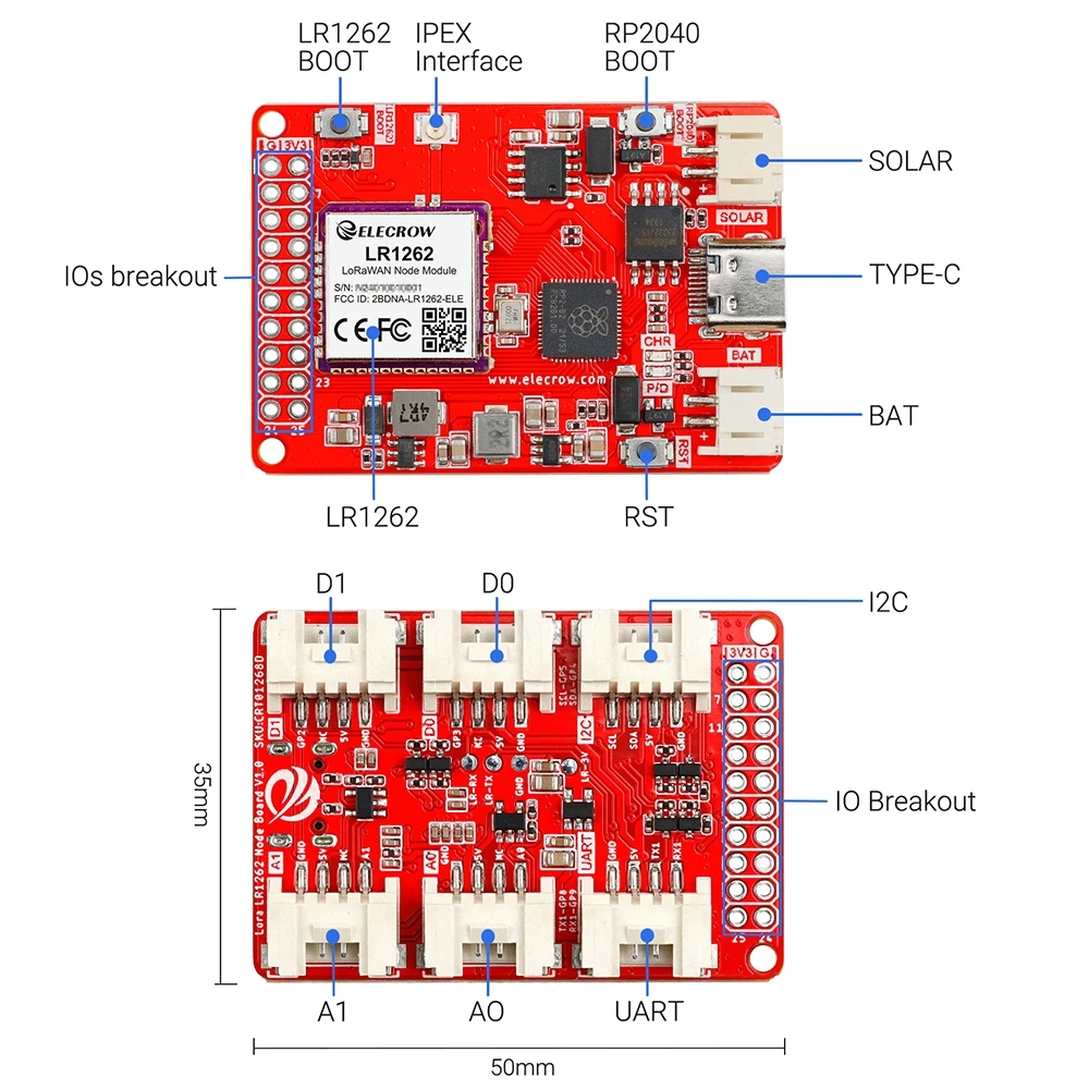 長距離通信用のelecrowlawanノードモジュール、lr1262、メインチップ、rp2040、868mhz 915mhz