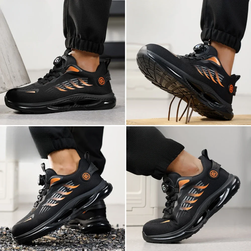 

Противоскользящая защитная обувь, мужские кроссовки со стальным носком, устойчивые к проколам защитные рабочие ботинки с поворотной кнопкой, мужская спортивная рабочая обувь, противоударная