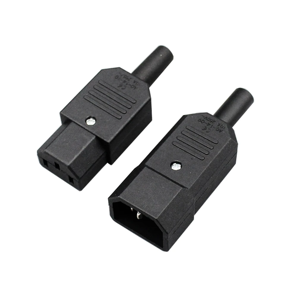 1Set IEC 320 Straight Cable AC Plug Socket C13 C14 10A 250V Black Rewireable Electrical 3 Pin Female Male Power Connector