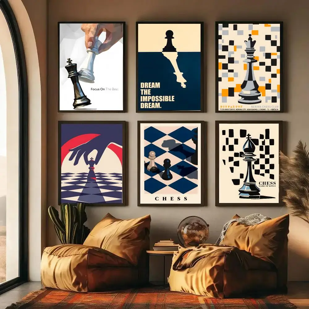 Vintage International Chess Poster Self-adhesive Art Waterproof Paper Sticker Coffee House Wall Decor