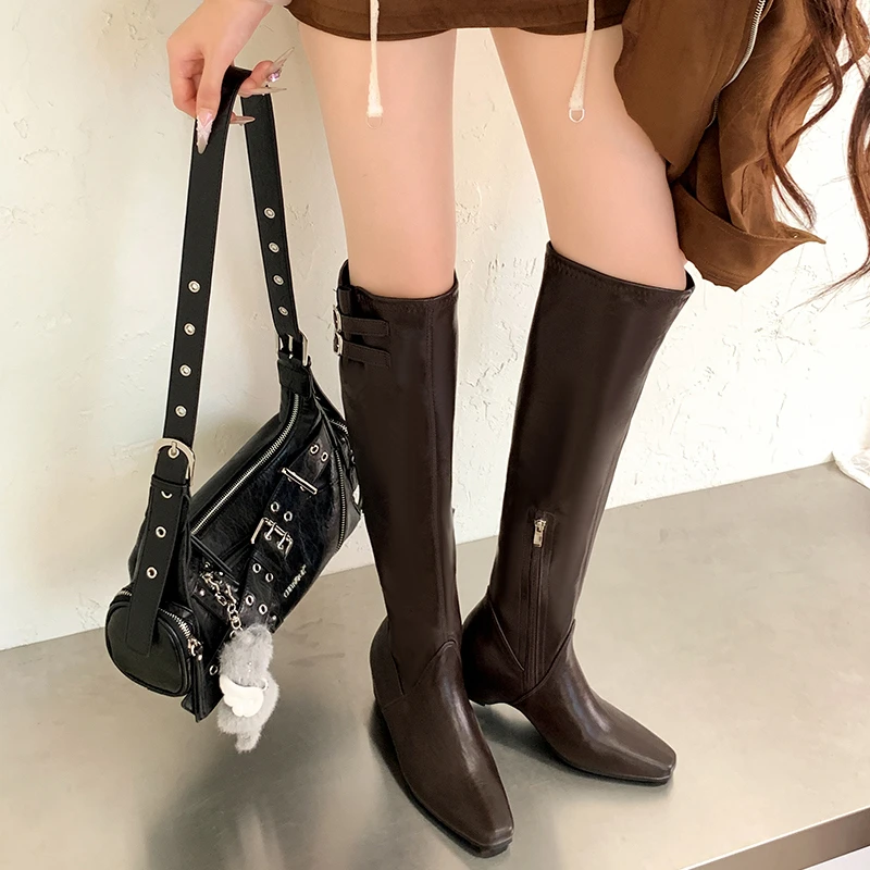 Over-the-knee Knight Boots 2026 Autumn and Winter New Suede Tall Slouch Boots with Hidden Height-increasing Long Shaft