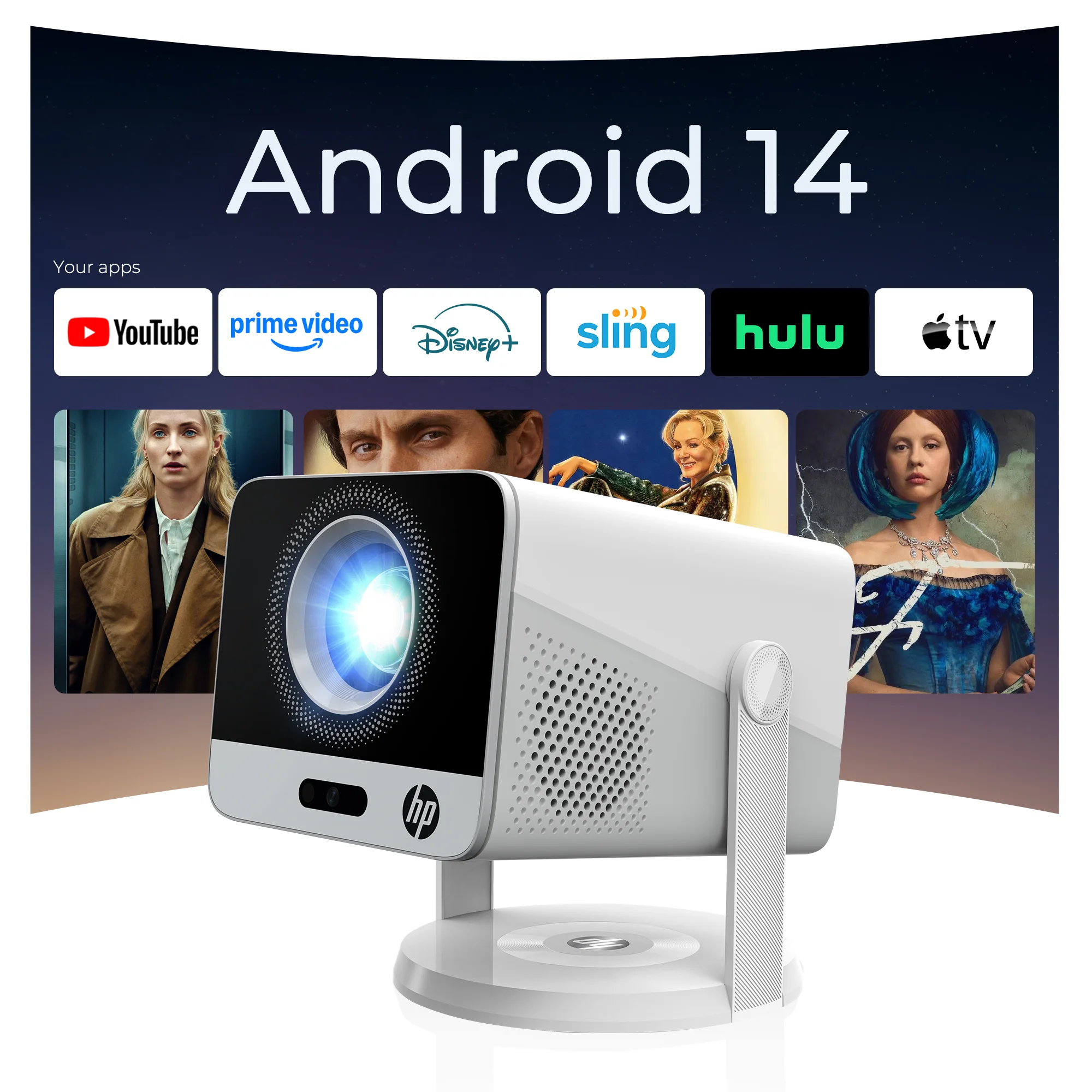 Projecteur HP Allwinner H726 1080P FHD Android 14 Double Wifi6 BT5.4 1920*1080P Home Cinema Beamer Portable Extérieur MC425