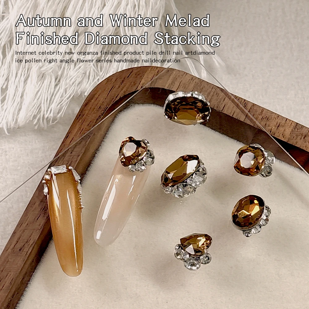 5-6Pcs Maillard Herbst Winter Braun Farbe Strass Transparente Form Nail art Kristall K9 Glas Maniküre Dekoration DIY liefert