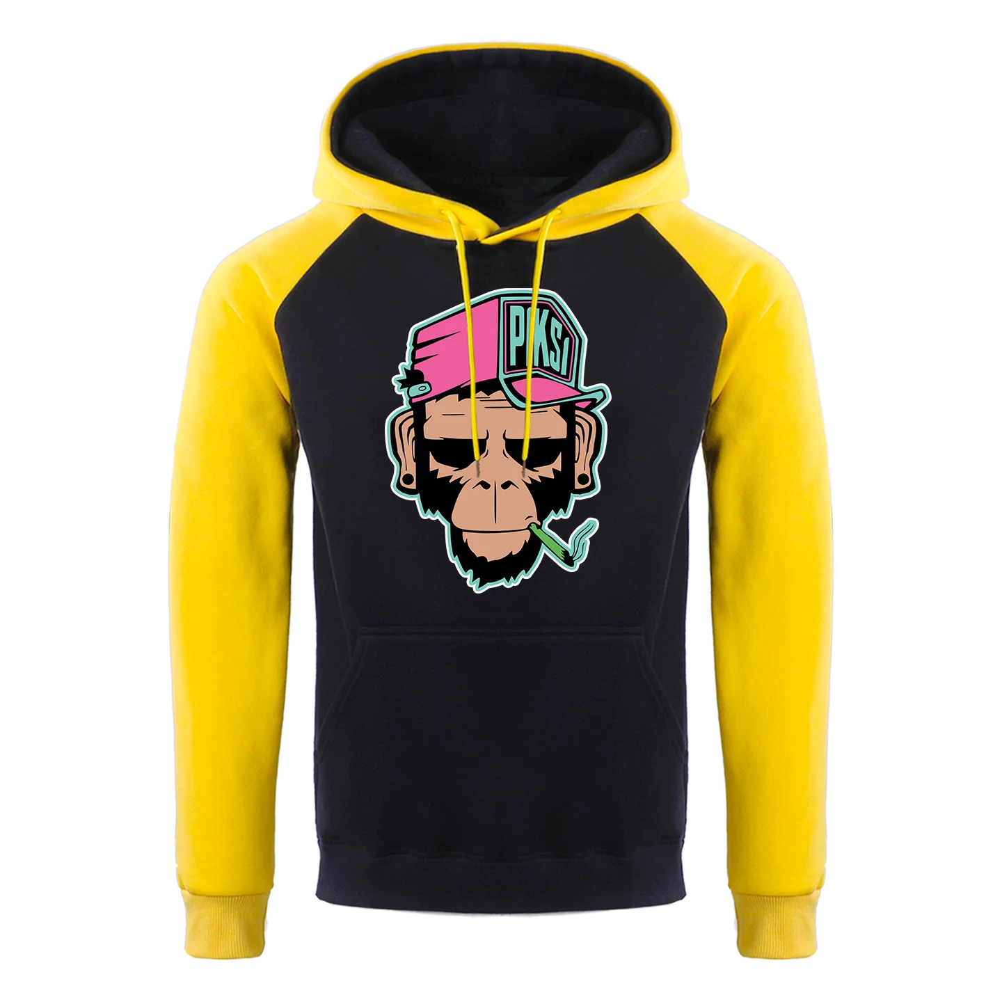 

Monkey Pattern Smoking Printing Hoodie Men Hip Hop Pullover Casual Clothes Autumn New Raglan Sweatshirts Loose Fleece Hoodies