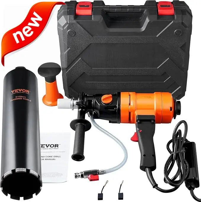 

4in Handheld Wet Concrete Core Drill Rig, 1100-2400RPM Two Speed & 1-1/4" Thread & 2 Bubble Levels, 3-4in Drilling Diameter