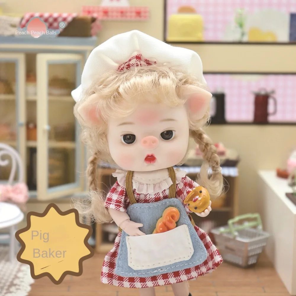 Nariz de cerdo ojos grandes juguetes muñecas bola articulada cuerpo Barista dibujos animados panadero Bjd muñeca Mini encantador lindo Bjd Anime muñeca niños regalo