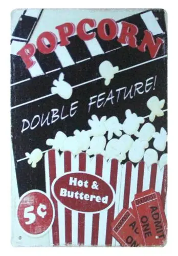 Popcorn theater candy store tin metal sign  bathroom wall decor