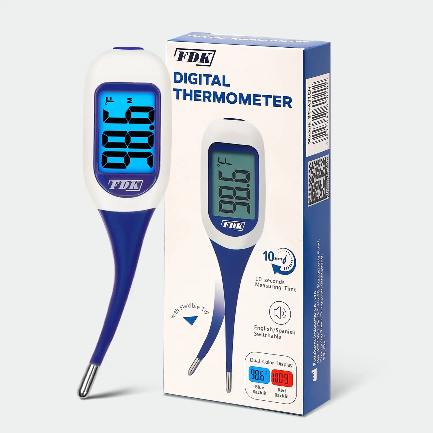Large LCD Digital Thermometer for Fever, Fast Accurate Readings in 10 Seconds, Flexible Tip for Adults Kids Babies