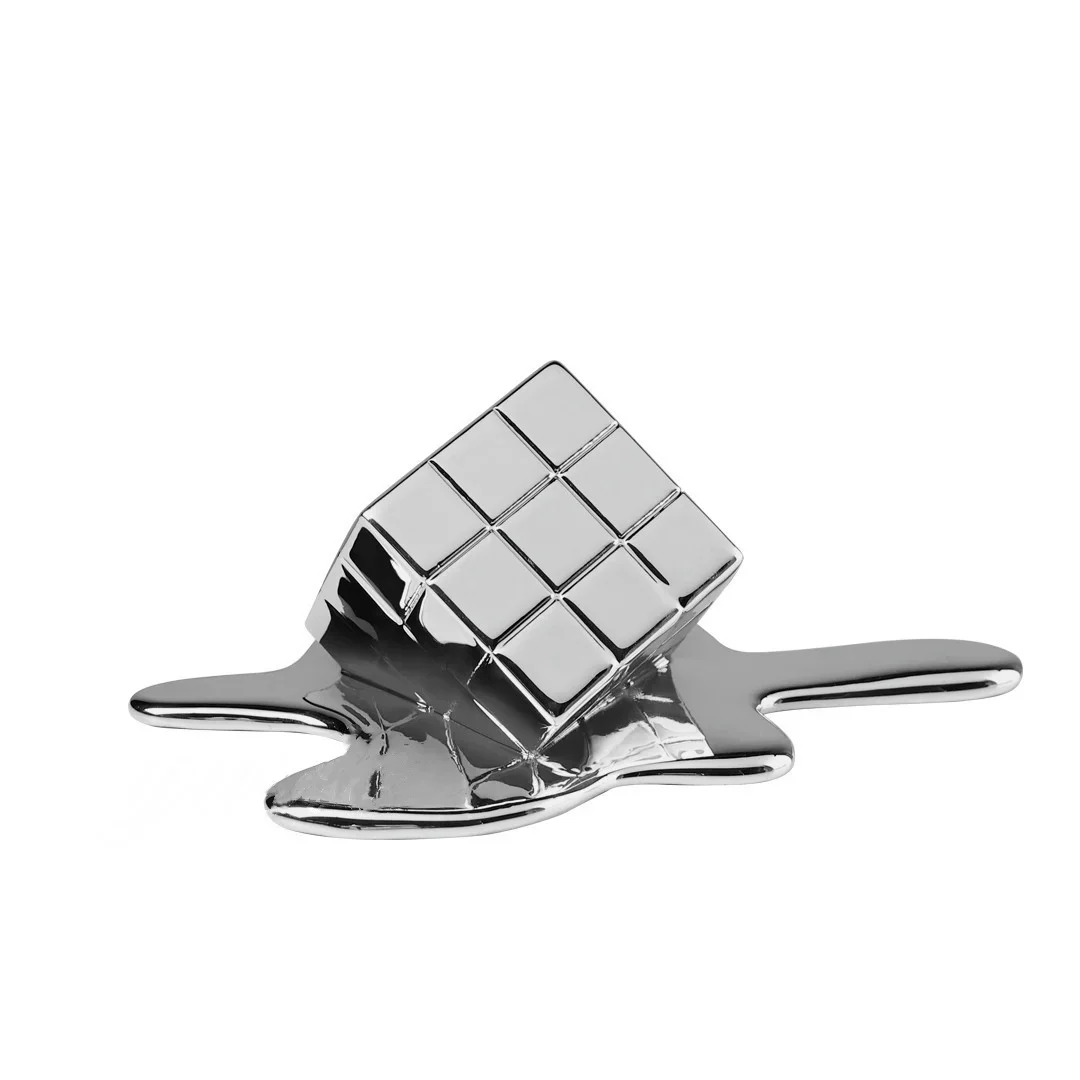Creative Resin Crafts Geometric Block Gold Fluid Cube Checked Square Decorative Figurines Home Decoration Accessories