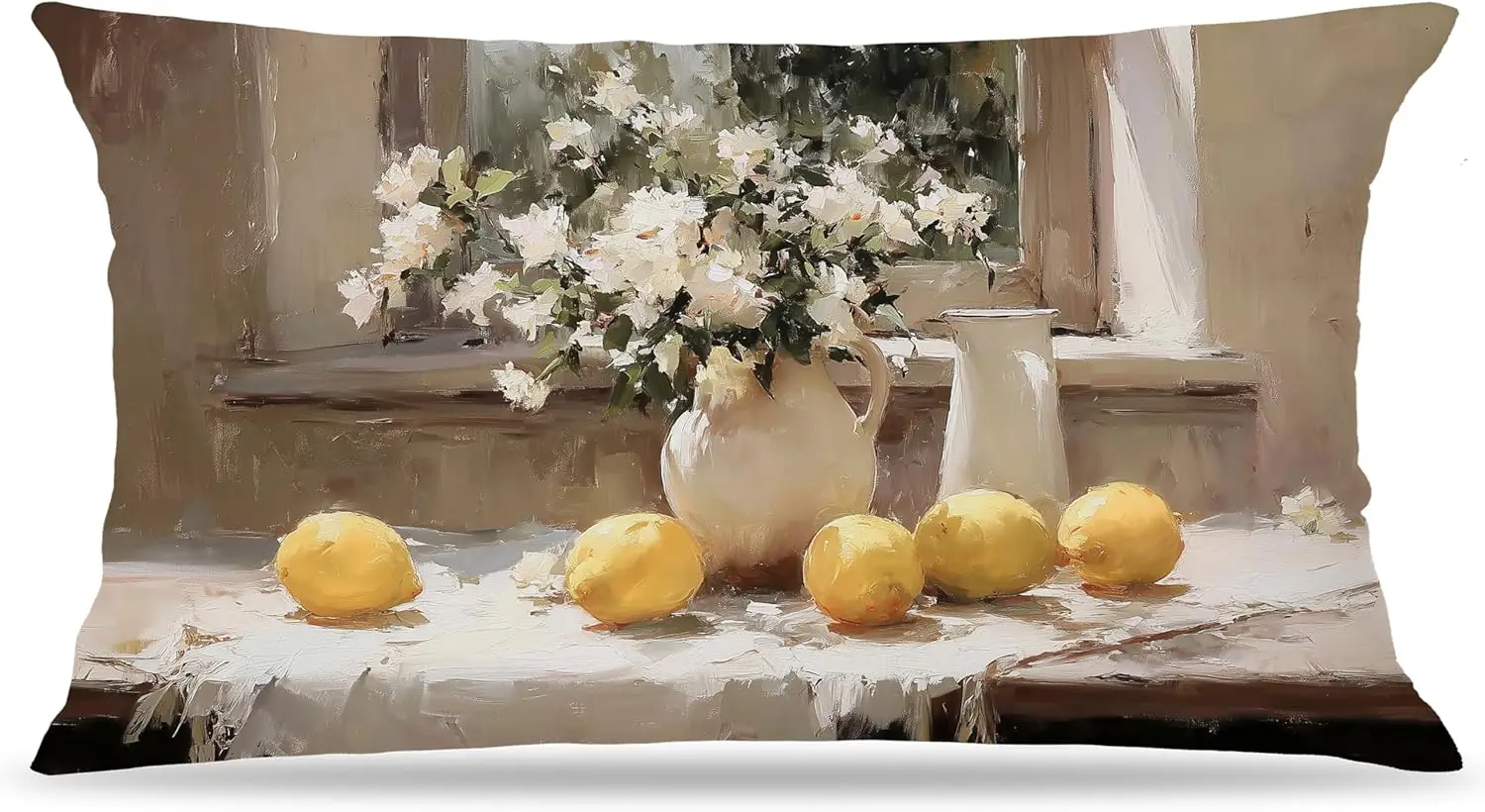 Farmhouse Lemon Floral Pillow Case Double-Sided Cottagecore Fruit Decorative Cushion Cover, Botanical Home Couch Decor, 1PC