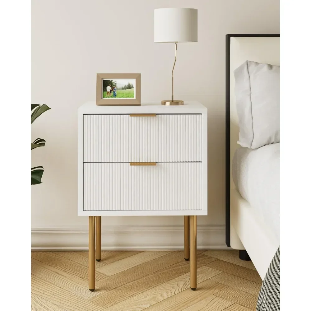 

Nightstand, 2 Drawer Dresser for Bedroom, Small Side Table with 2 Drawers, Bedside Furniture, Night Stand, End Table with Gold