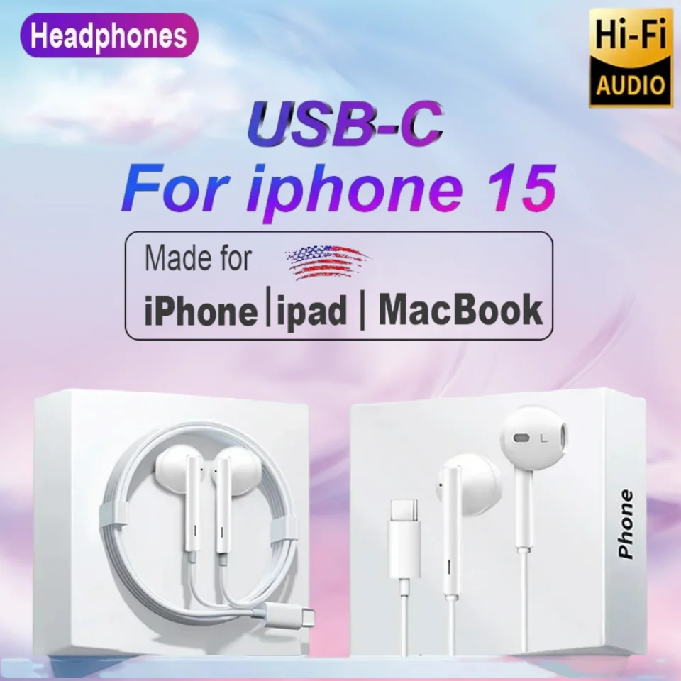 كافي أصلية لكل أبل آيفون 15 برو ماكس داخل الأذن مع ميكروفونو أوريكولاري كابلاتو لكل آي باد Samsung Xiaomi 12 USB-C auricolari