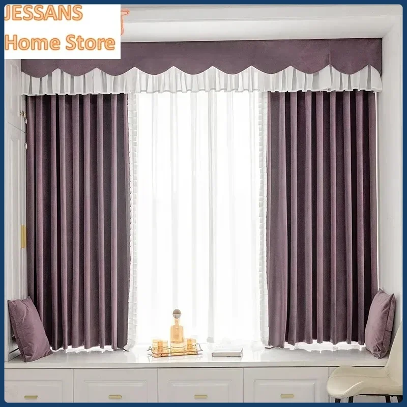 European Australian Wool Velvet Blackout Light Luxury Modern Living Room Bedroom Study Balcony Purple Curtain Custom Size