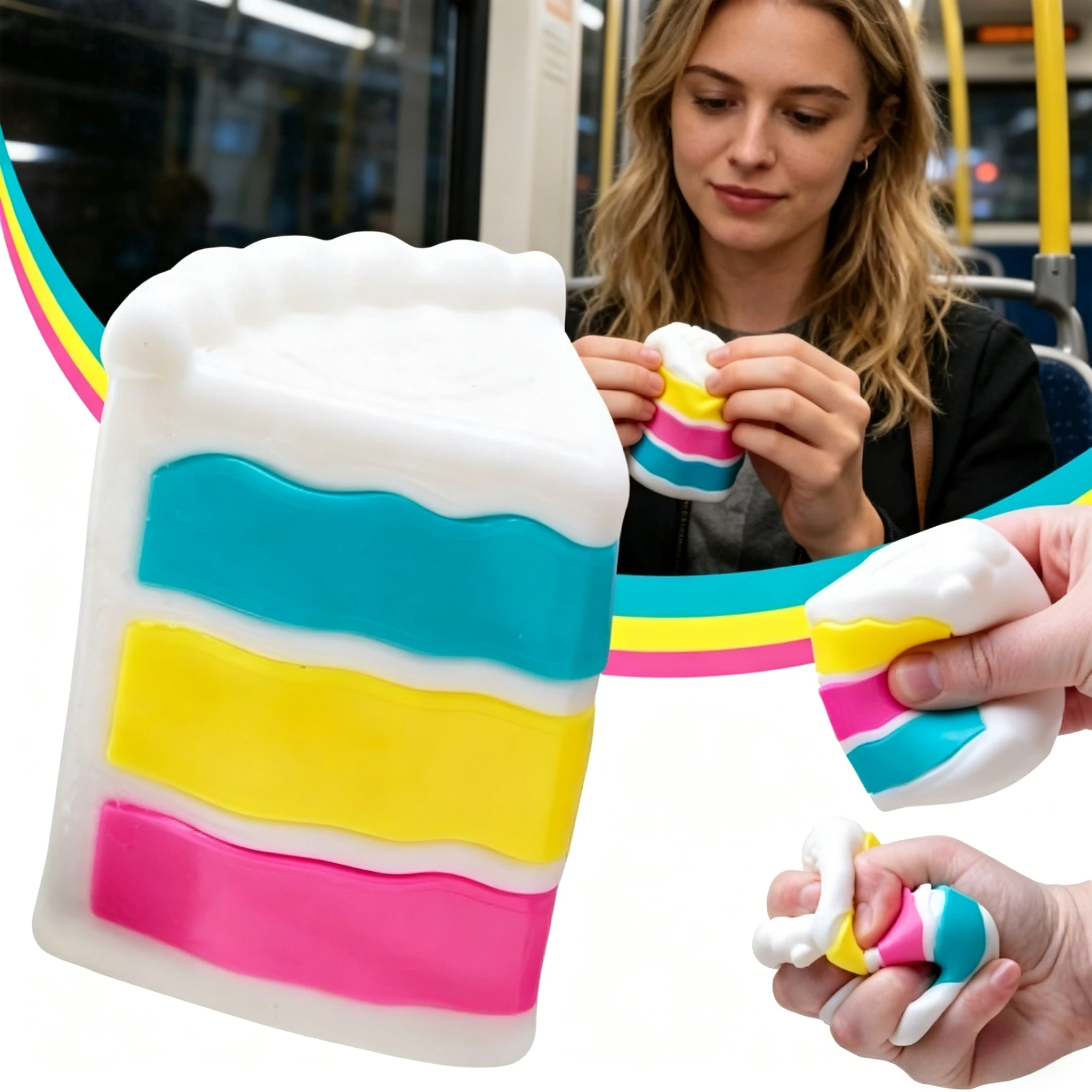 Juguete Antiestrés de Crema en Forma de Pastel, Bola de Maltosa de Rebote Lento, Decoración Estética para Escritorio, Alivio de la Ansiedad, Juguete de Comida Realista