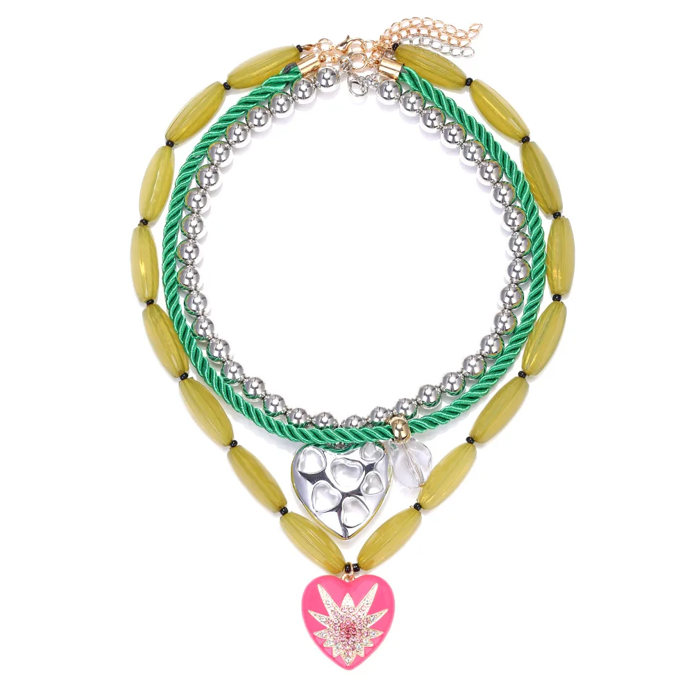 

Heart Shape Layered Beaded Necklace Mixed Colors Trendy Women Jewelry Gift