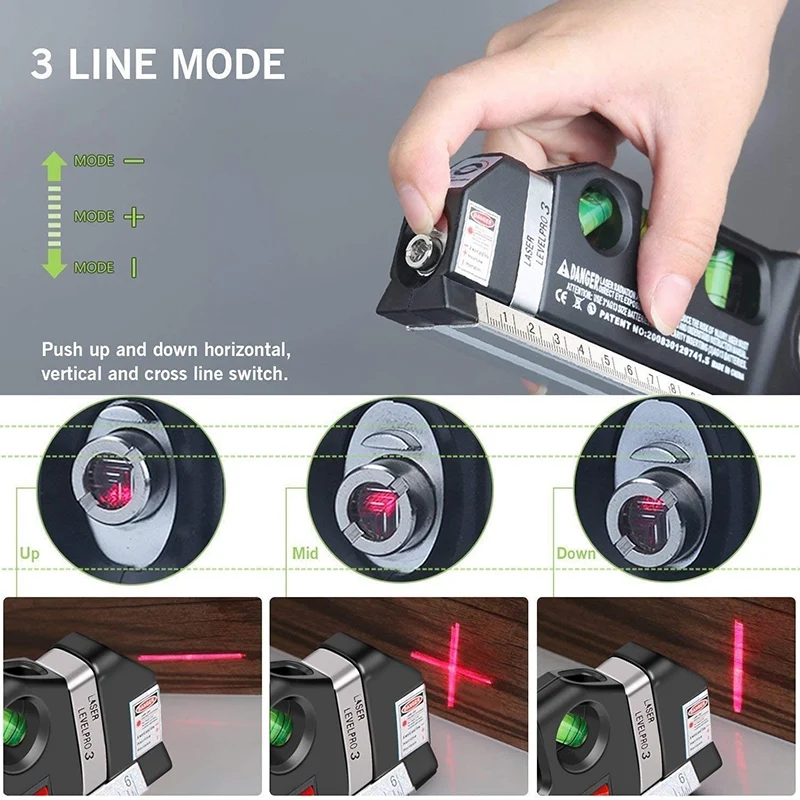 Multipurpose Laser-Level Laser-Line 8 Feet Measure Tape Ruler Adjusted Standard And Metric Rulers Laser-Level Line Tool