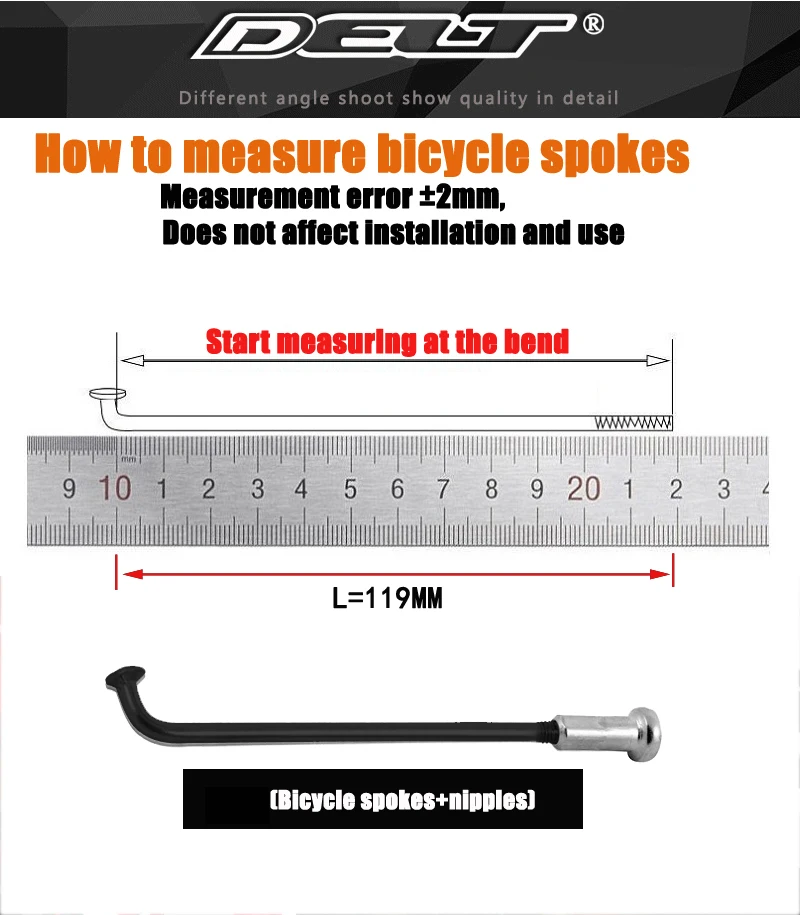 DELT 36Pcs 304 Stainless Steel,Bicycle Spokes,13G(2.25mm)/122/124 138 139 179 228 /250 255 268 270MM Nipples E-Bike Parts