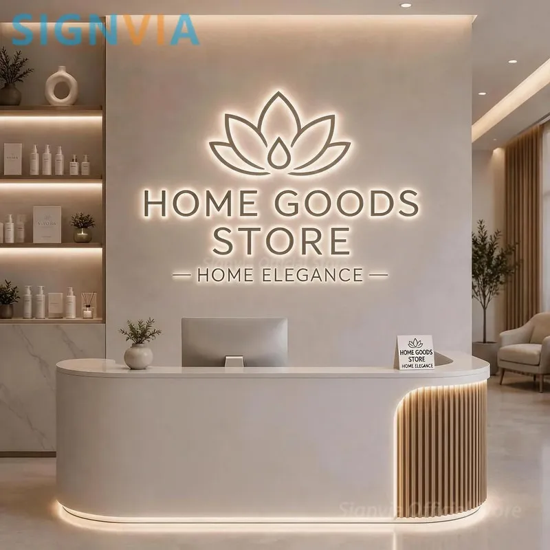Custom Luminous Metal LED Neon Signboard, Home Goods Store Letters Light, Business Advertising Company Brand Logo Decor