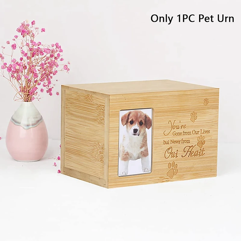 1 PCS Pet Urn, Pet Memory Urn For Ashes, Wood Color Wooden Pet Cremation Urn With Picture Frame Urn Cremation Box