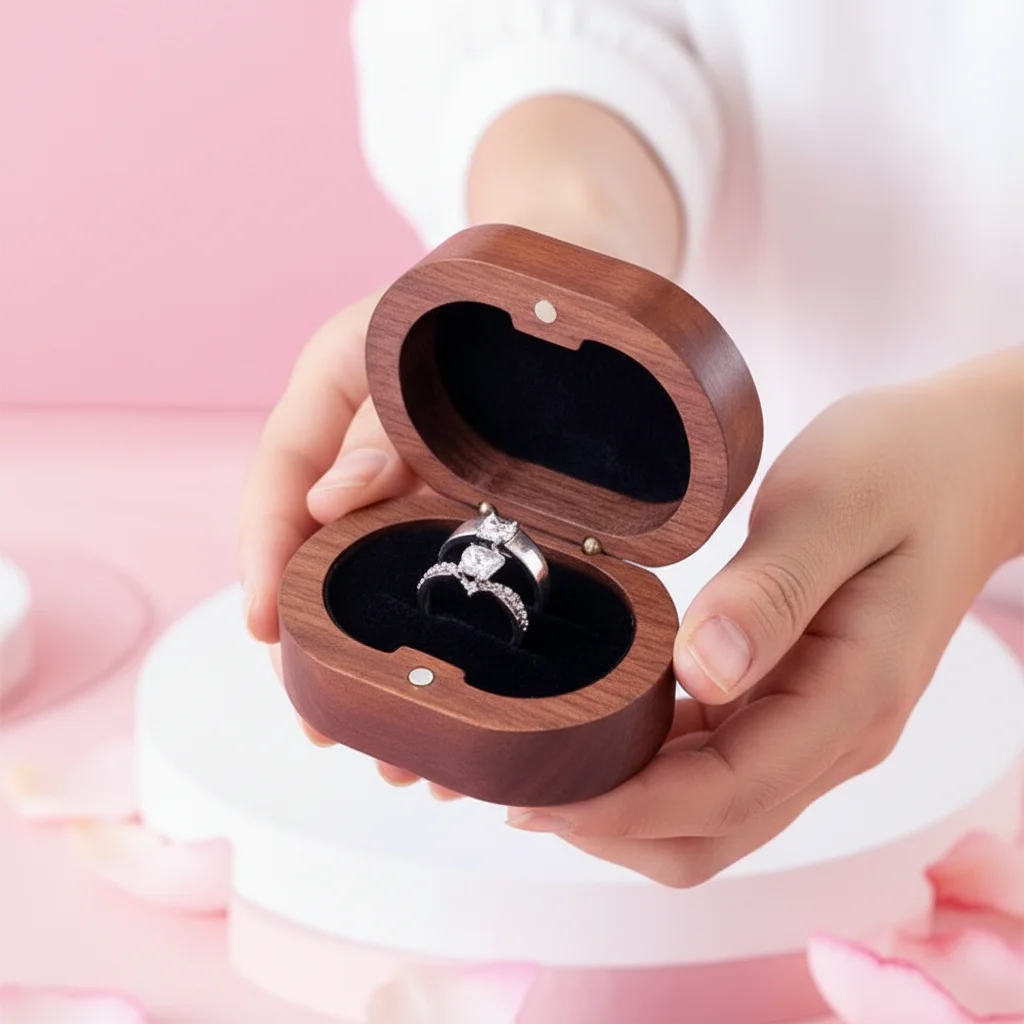 

1 Pcs Portable Rings Bearer Box Double Slots Velvet Lined Ring Display Box Handmade Wedding Party Jewelry Display Ornament