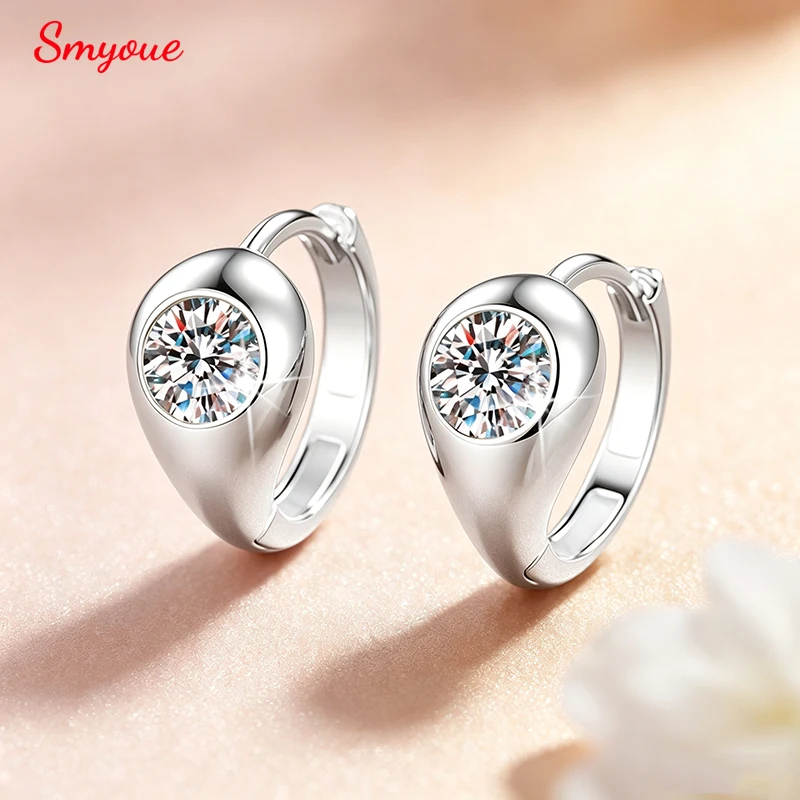 Smyoue 5mm Moissanite Huggie-hoop Earrings for Women Bezel Set Round Cut Brilliant Leverback S925 Sterling Silver Fine Jewelry
