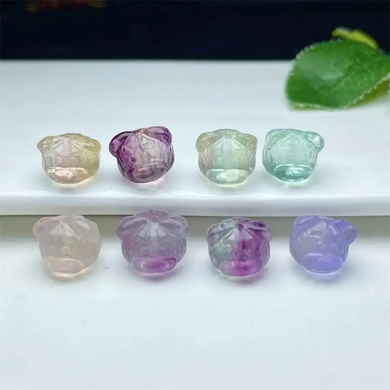 5PCS Natural Fluorite Strawberry Quartz Bear Carving Making For Earring Bracelet Jewelry Gift DIY Accessories 11-12MM