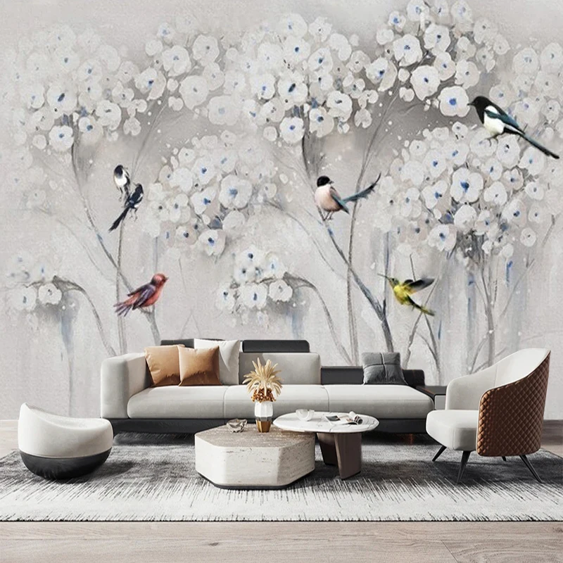 Modern Hand-Painted Exquisite Floral And Bird-Themed Creative Art Color TV Bedroom Cabinet Flower Shop Decoration Painting