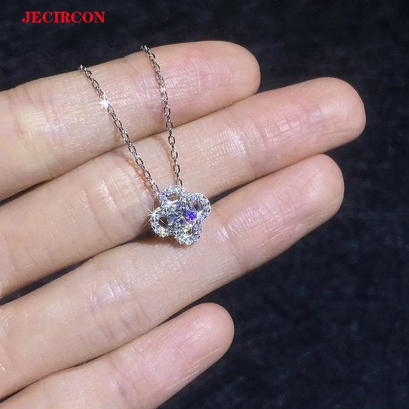 

JECIRCON S925 Ожерелье из стерлингового серебра с муассанитом для женщин, кулон с цветком 0,5 карата, модная милая цепочка на ключицу в корейском стиле