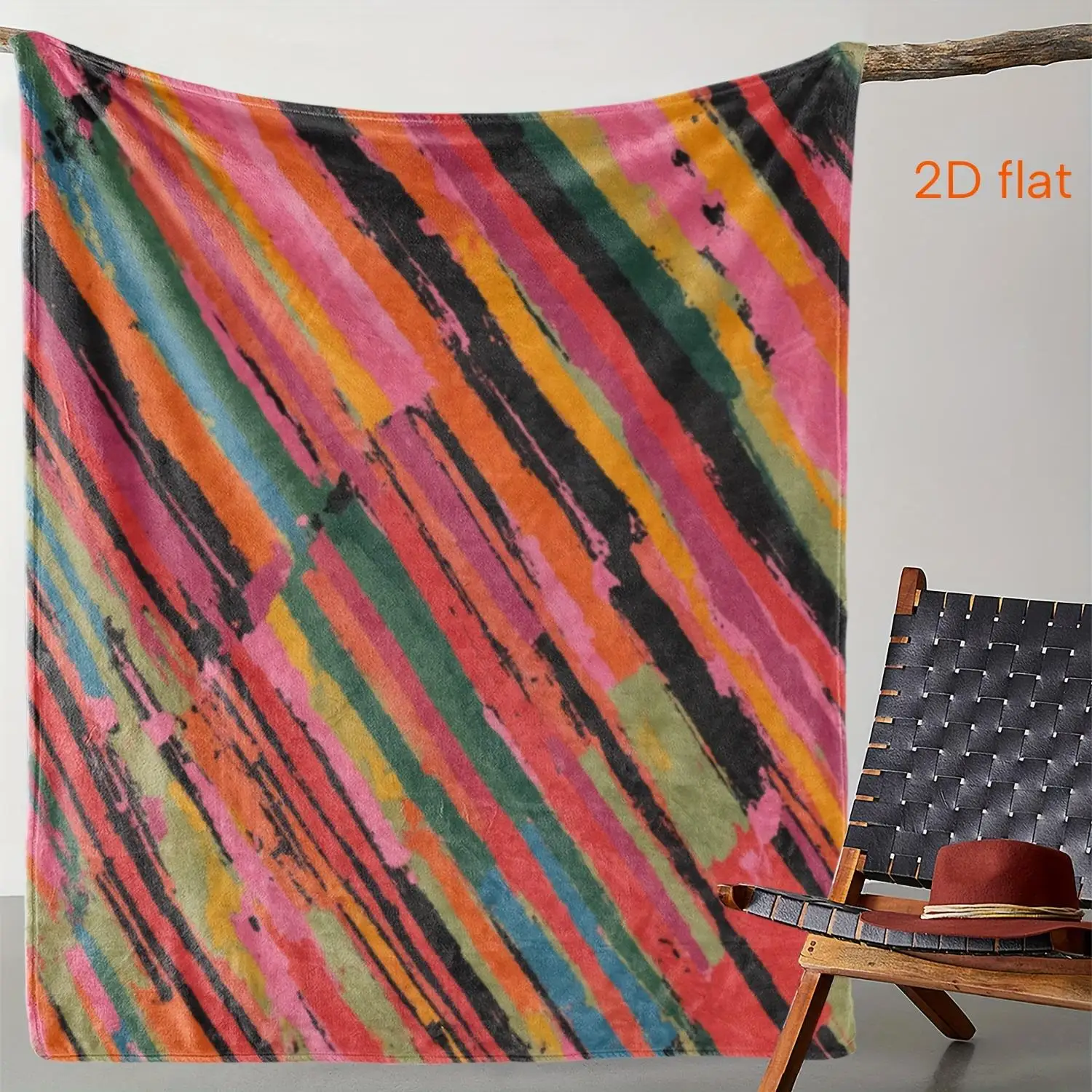 Retro-style multi-color stripes Flannel printed blanket suitable for all seasons suitable for living room office sofa and travel