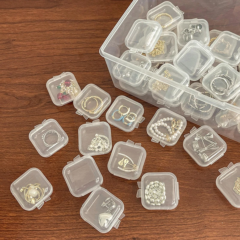 10 Stuks Kleine Dozen Vierkante Draagbare Plastic Doos Sieraden Opbergdoos Afwerkingscontainer Voor Oorbellen Verpakking Opbergdoos