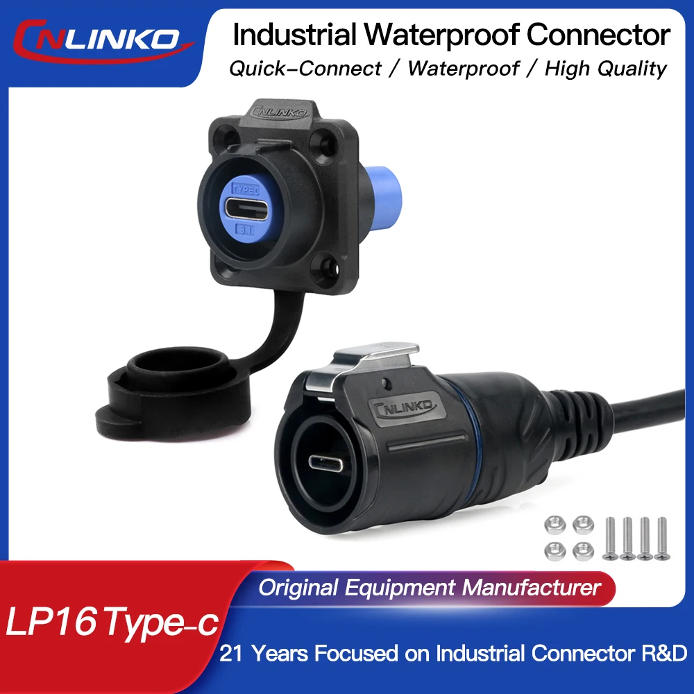 

CNLINKO Type-C USB 3.1 Connector IP67 Waterproof 5A Data & Power Interface Fast Charging Data Transmission Plug Socket Connector
