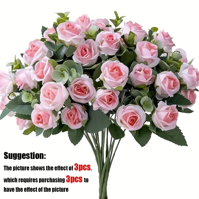 10 Köpfe Künstliche Blumen Seidenrosen Weiße Eukalyptusblätter Pfingstrosen-Bouquet Kunstblumen für Hochzeit Tisch Party Vase Heimdekoration – Detail 13