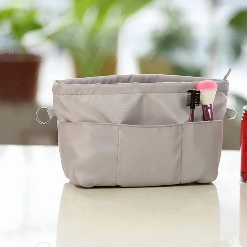 

Durable Cosmetic Organizer Insert Bag with Zipper Multifunctional Multi-Pocket Handbag Solid Color Storage Bags Inner Bag Women