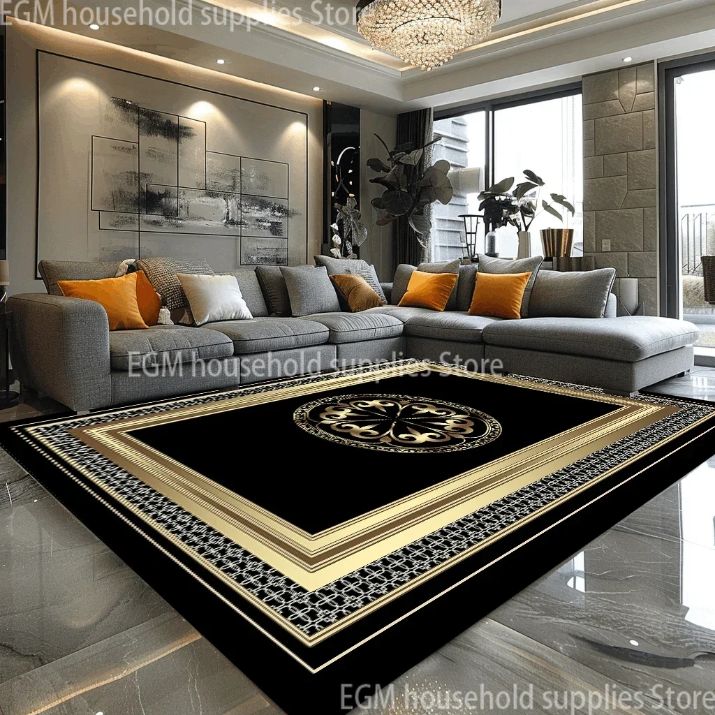 

Роскошные большие коврики в европейском стиле для гостиной, черное золото, диван, ковер для гостиной, нескользящий, легко чистящийся коврик для журнальных столиков 200x300