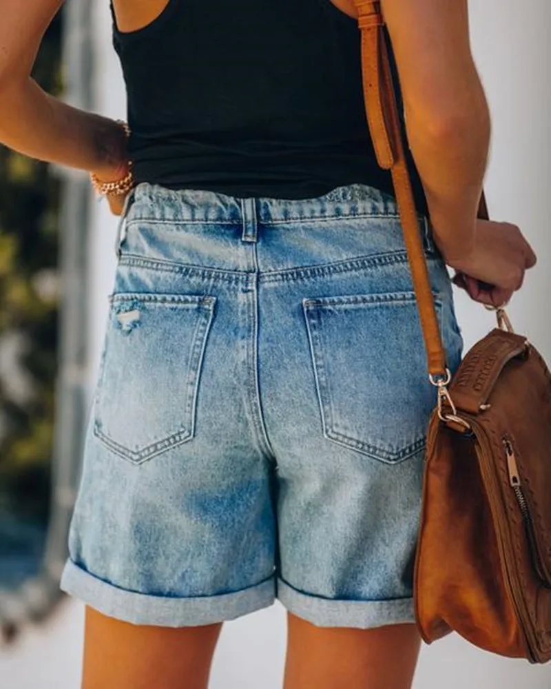 New Womens High Waisted Distressed Denim Shorts 6