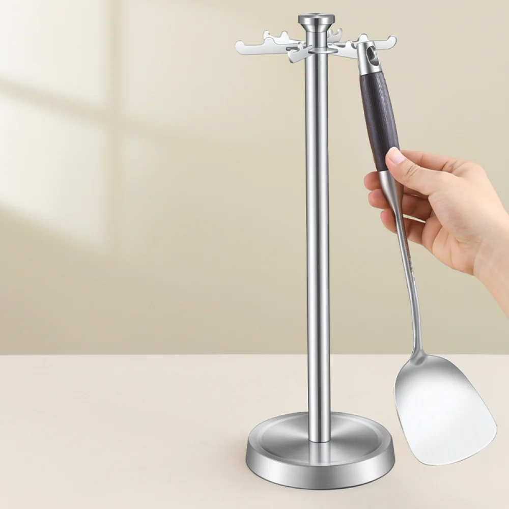 Vertical Kitchen Organizer Stainless Steel Spatula Storage Rack Rotating Cooking Tool Holder Countertop Drying Stand