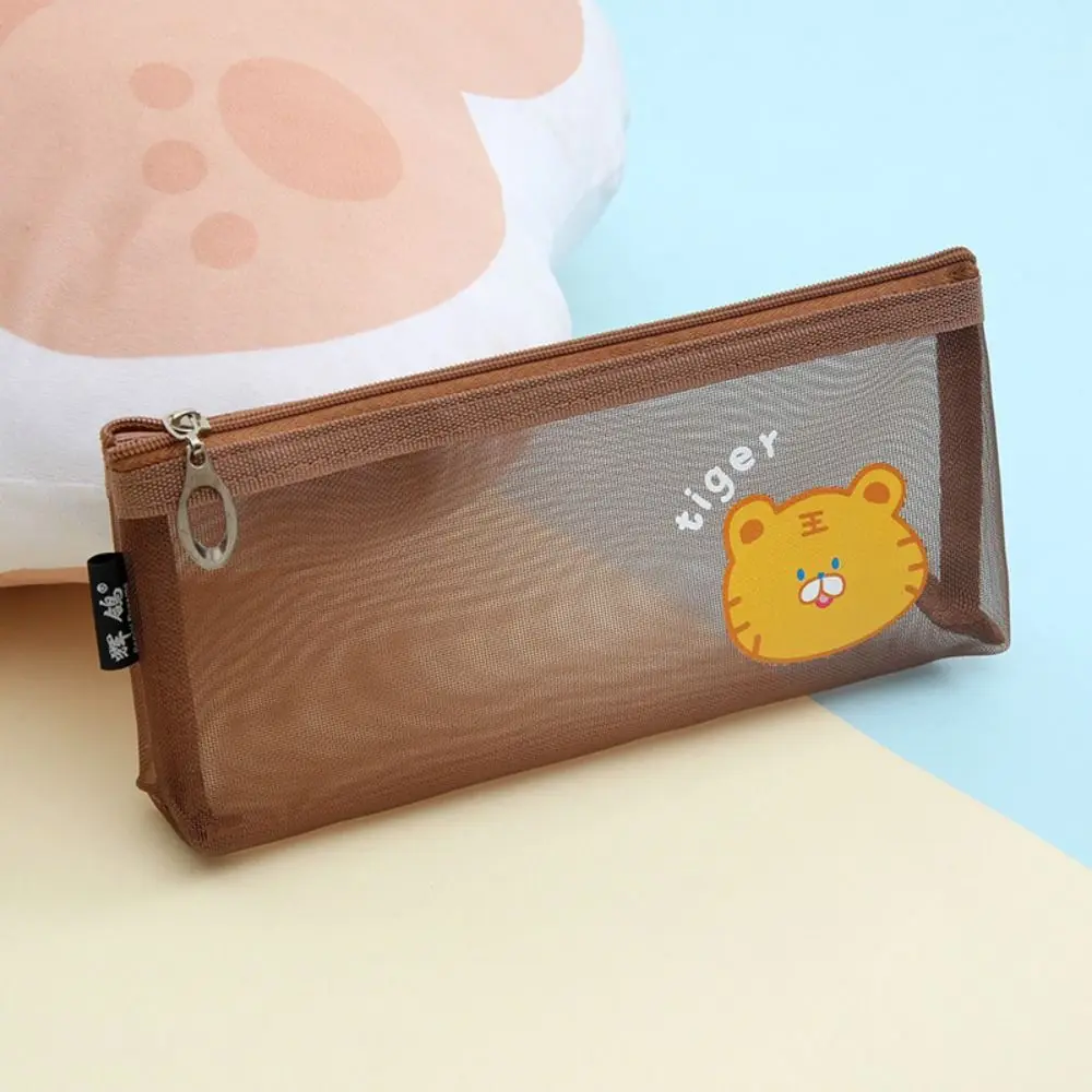 Cartoon Mesh Pencil Case Pen Pencil Pouch Creative Cute Stationery Storage Bag Large-Capacity Transparent Net Pen Bag Girl