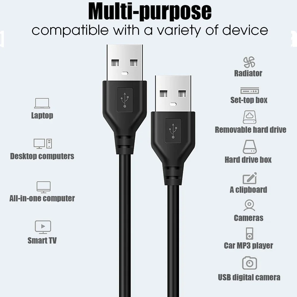 Cabo Extensor USB 2.0 Macho para Macho, 0.5m/1m/1.5m, para Transmissão de Dados, para Radiador, Disco Rígido, Webcam e Câmera