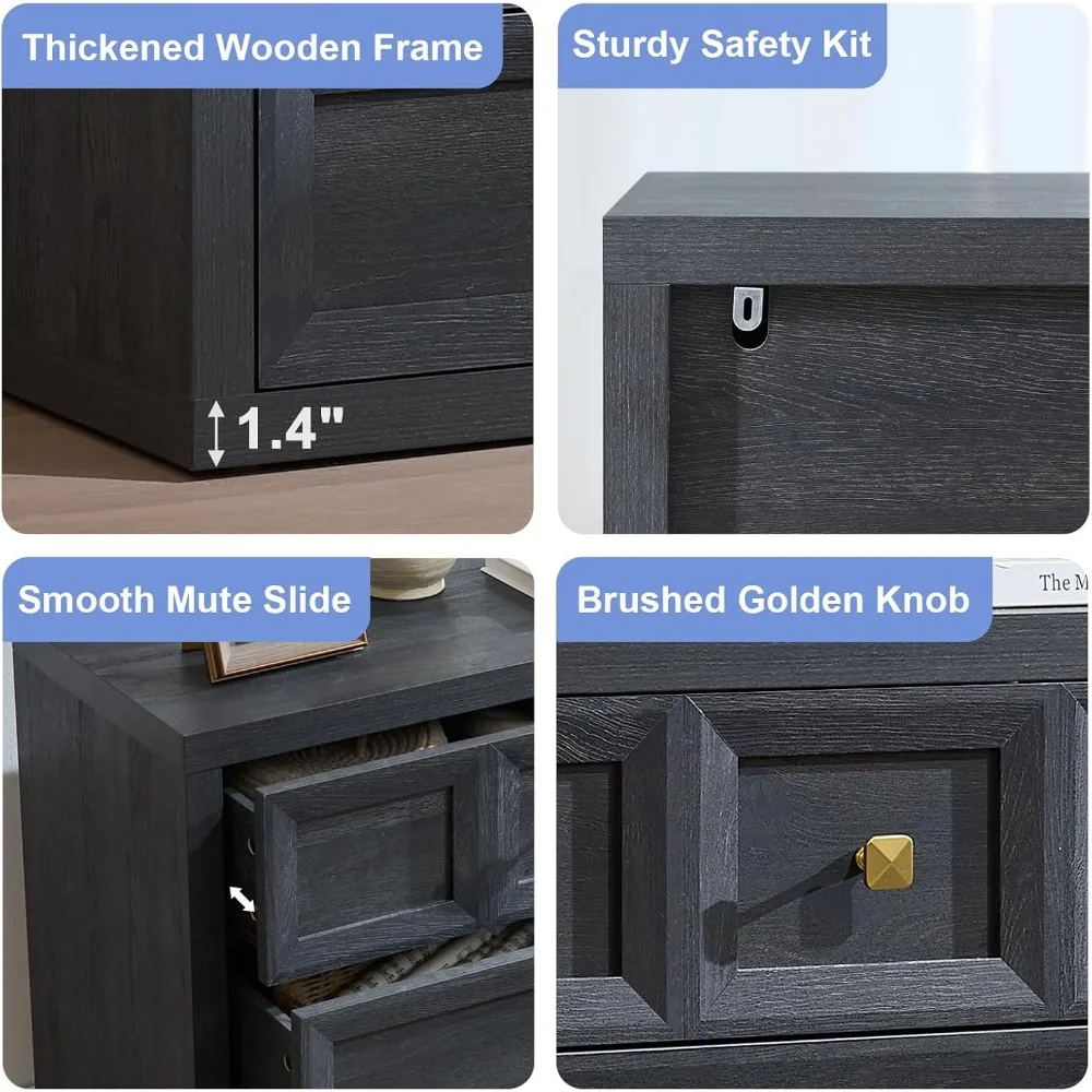 مجموعة منضدة محطة شحن مكونة من 2، طاولات ليلية حديثة 30.7 مع 3 أدراج، طاولات جانبية كبيرة للسرير بحجم كينج