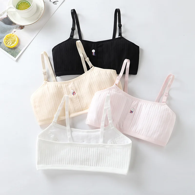 Student Kids Bra Primary School Girl Full Cup Seamless Underwear Solid Cotton Tank Tops Wide Shoulder Strap Sport Lingerie 7-12Y